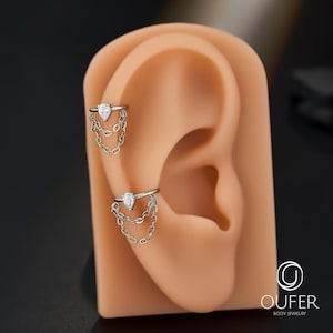 16G Birnen CZ Doppel-Ohrring - Helix, Muschel, Knorpel-Piercing, 8/10 mm
