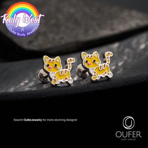 Oufer X Roly 16G Flat Back Internally Threaded Cat Cartilage Earring Stud/Labret/Helix Piercing/Conch Stud/Tragus cute earring/FlatBack Stud