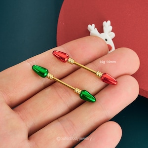 1 Pair 14G Christmas lamp bulb Nipple Barbells/Nipple Rings/Nipple Piercing/Nipple Jewelry/Sexy Body Jewelry/Straight Barbell/Christmas Gift