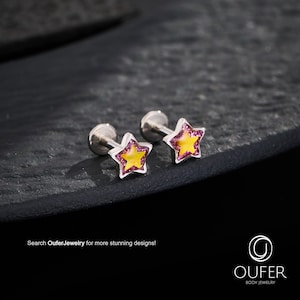1 peça 16g rosa glitter estrela parte traseira plana brinco - cartilagem parte traseira plana, hélice, tragus, concha interna piercing, brinco com rosca interna | presente fofo