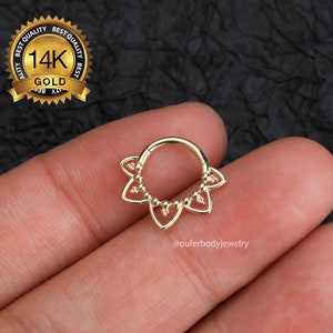 14K 16G Solid Gold Flower Petal Daith Clicker Hoop/Septum Ring/Daith Earring/Septum Piercing Jewelry/Helix Hoop/Tragus Jewelry/Gift for her