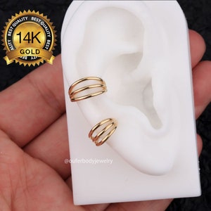 14K Solid Gold Triple Cartilage Hoop Earrings/Helix Hoop/Conch Hoop/Septum Ring/Tragus Hoop/Daith Hoop/Nose Jewelry/Hinged Hoop Clicker/Gift
