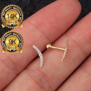 Boucle d'oreille cartilage courbe CZ doublée d'or 14 carats/piercing conque intérieur/boucles d'oreilles grimpeur/boucle d'oreille hélice/piercing incurvé/cadeau pour elle