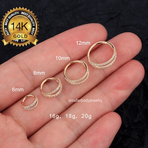 16g,18g,20g 14K Solid Gold Double Hoop Nose Ring/Cartilage Hoop/Conch Hoop/Helix Hoop/Tragus Hoop/Daith Hoop/Lobe Hoop Earrings/Gift for her