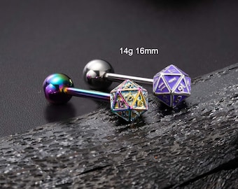 14G DND Dice Butterfly Tongue Barbell Ring Internally Threaded/D20 Tongue Piercing/Tongue Jewelry/Tongue Ring/Barbell Piercing/Gift for her