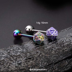 14G DND Dice Butterfly Tongue Barbell Ring Internally Threaded/D20 Tongue Piercing/Tongue Jewelry/Tongue Ring/Barbell Piercing/Gift for her