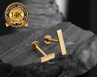 14K Gold Tiny Bar Cartilage Threadless Push Pin Earring/Gold Bar Conch Earring/Tiny Cartilage Stud/Helix/Tragus Flat Back Studs 20G/18G/16G