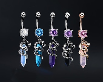 14G Crystal Dangle Dragon Belly Button Ring/Belly Piercing/Belly Jewelry/Navel Ring/Navel Piercing/Navel Jewelry/Minimalist Jewelry/Gift