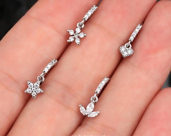 20G Dangle Nose Ring/Heart/Flower/Crown/Star Hoop Earrings/Rook earrings/Helix Hoop/Dangling CZ Hoops/Nose Piercing/Nostril Jewelry/Gift Set