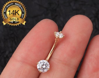 14k solido oro rotondo CZ ombelico anello/gioielli del ventre/anello dell'ombelico/anello del ventre/Piercing del ventre/Piercing dell'ombelico/gioielli dell'ombelico/bilancieri curvi