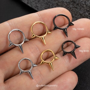 16G 316L Stainless Steel Spike Septum Ring/Nose Ring/Daith Hoop/Hinged Clicker/Triple Spikes Septum Clicker/Helix/Conch Hoop/Gift for her