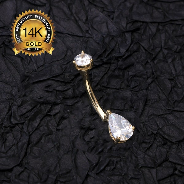 14K Gold Teardrop CZ Belly Button Ring/Navel Ring/Gold Belly Ring/Belly Button Jewelry/Belly Navel Ring/Belly Piercing Jewelry/Gift for her
