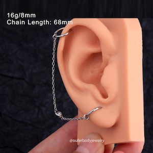 16G Dangle Chain Hoop Earrings/Helix Earrings/Conch Hoop/Dangle Chain Earring/Silver Earrings/Lobe Earrings/Daith Hoop/Cartilage Earrings