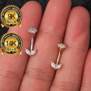9K & 14K Solid Gold Flower Sparkle Curved Barbell / 16g Turm Ohrring / Augenbrauenring / Knorpelohrring / Geschenk für Sie / Tragus Barbells