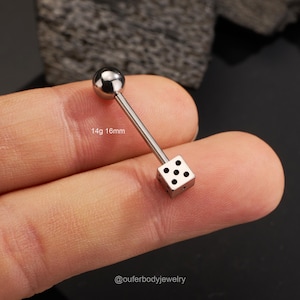 14G Dice Tongue Barbell/Tongue Piercing/Tongue Jewelry/Tongue Ring/Barbell Piercing/Straight Barbell/Barbell Jewelry/1 PCS/Barbell Ring/Gift
