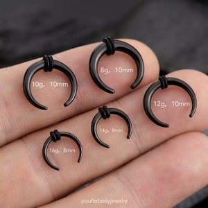 Black Cresent Horseshoe Pincher Septum Ring 16G,14G,12G,10G,8G/Steel Ear Weights/Plugs Stretchers Gauged Septum Hoops/Horseshoe bull Tapers image 1