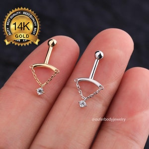 14K Solid Gold Vertical Helix Piercing/Hidden Rook Dangle Earring/Cartilage Earring Stud/Conch/Tragus/Helix Earring/CZ Chain Stud Earrings