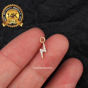14K Solid Gold Lightning Bolt Huggie Charm/Hoop Earring Charm/Mini Charm Hoop/Daith Helix Tragus Conch Rook Hoop Ear Ring Charm/Gift for her