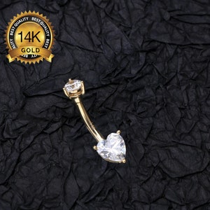 Anel de umbigo com zircônia cúbica em ouro maciço 14K/joia de piercing de umbigo 14G/anéis de umbigo de ouro/joias de umbigo/barras de umbigo/presente para ela