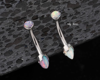 16G Titanium Internally Threaded Opal Vertical Labret/Eyebrow Ring/Rook Earring/Curved Barbell/Eyebrow Piercing/Cartilage/Lip/Rook Barbells