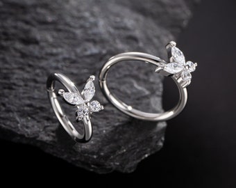 16G Surgical Steel Butterfly CZ Cartilage Hoop/Conch Piercing/Helix Hoop Clicker/Nose Hoop/Cartilage Earring/Dainty Tragus/Rook Earring/Gift