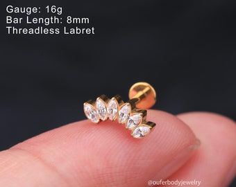 16G titanium schroefdraadloze push pin labret stud/conch piercing/neus/tragus/kraakbeen/helix piercing/draadloos uiteinde/platte achterkant stud/cadeaus
