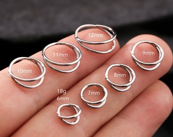 18G Silver Double Hoop Septum Ring/Hinged Hoop Clicker/Tragus Hoop/Daith Hoop/Helix Hoop/Conch Hoop/Cartilage Earring/Minimalist Earrings