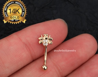 14K Solid Gold Bee Rook Piercing/eyebrow Ring/16g Rook Barbell