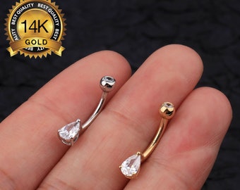14K Gold Teardrop CZ Belly Button Ring/Navel Ring/Belly Ring/Belly Jewelry/Navel Jewelry/Belly Navel Piercing/Dainty Navel Ring/Gift For her
