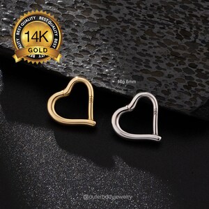 14K Solid Gold Heart Daith Earring Left Right/Cartilage Earrings/Helix Hoop/Septum Jewelry/Tragus/Daith Hoop/Minimalist Earring/Gift for her