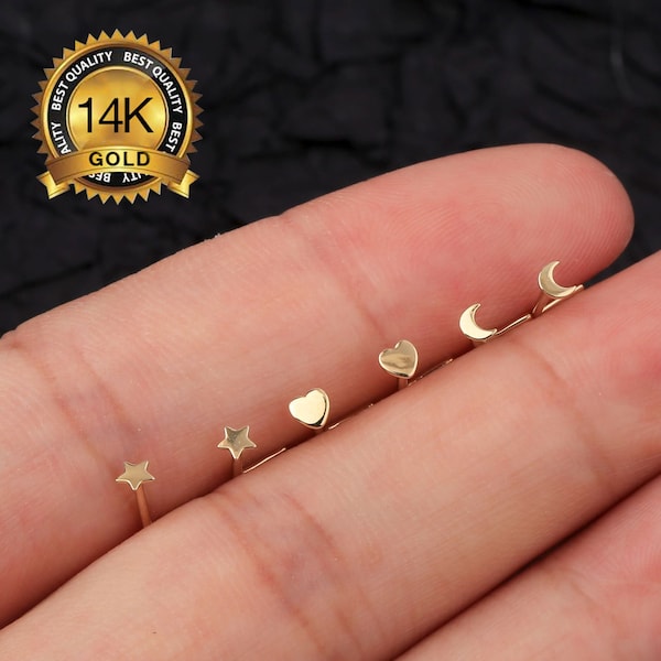 14K Solid Gold L Shape Nose Stud 20g/Nose Ring/Tiny Nose stud/Small Nose Stud/Nose Piercing/Nose Jewelry/Tiny Star Heart Moon Nose Jewelry