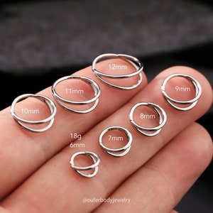 18G Silver Double Hoop Septum Ring/Hinged Hoop Clicker/Tragus Hoop/Daith Hoop/Helix Hoop/Conch Hoop/Cartilage Earring/Minimalist Earrings