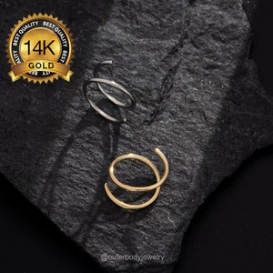 14K/9K Gold 20G/18G Double Hoop Nose Ring Single Pierced/Silver Gold Black Nose Hoop/Spiral Hoop Earring/Nose Piercing/Twiste Piercing Hoop