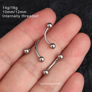 14g 16g 2PCS Titanium Curved Barbells Internally Threaded/Belly Rings/Navel Jewelry/Eyebrow Ring/Rook Barbells/Cartilage/Barbell Piercings