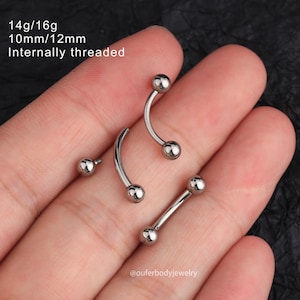 2 barras curvas de titanio de 14 g y 16 g con rosca interna, para ombligo, piercing para cejas, cartílago y piercings tipo barra