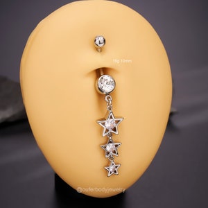 14G Dangling Star Belly Button Ring/Navel Jewelry/Belly Piercing/Curved Barbell/Navel BarBell/Navel Piercing/Dainty Belly Ring/Gift for her