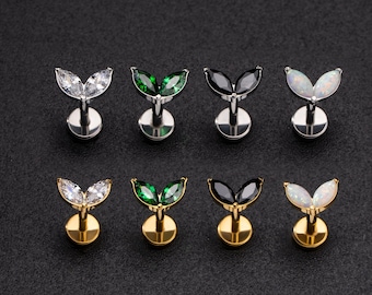 16G 18G THREADLESS Marquise Flower Stud Earring/Tiny Petal Push Pin Labret Stud/Cartilage/tragus/Nose/Conch/Helix Flat Back Stud Gold Silver