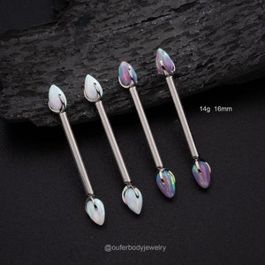 14G 2PCS Titanium Internally Threaded Opal Nipple Rings/Bridge Piercing Jewelry/Spike Opal Nipple Jewelry/Nipple Piercing/Cone Spike barbell