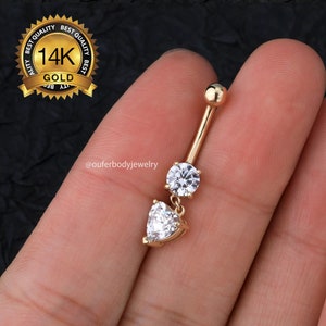 14K Solid Gold Heart Belly rings/14G Dangle Belly Button Rings/Navel Piercing/Belly Piercing/Navel rings/Navel jewelry/Belly barbells/Gifts