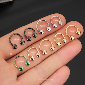 16G Heart Septum Ring/Daith Earring/Septum Piercing/Cartilage Hoop/Horseshoe Ring/Helix/Tragus/Conch Hoop 8,10mm/Gift for Her/Minimalist