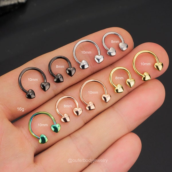 16G Heart Septum Ring/Daith Earring/Septum Piercing/Cartilage Hoop/Horseshoe Ring/Helix/Tragus/Conch Hoop 8,10mm/Gift for Her/Minimalist