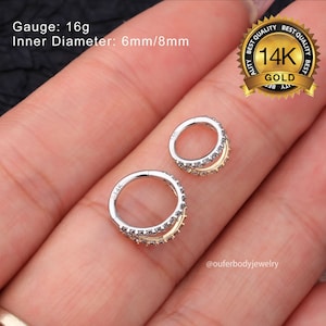 14K Solid Gold Double Hoop Nose Ring Half Gold Half Silver/Cartilage Hoop/Helix Hoop/Tragus Hoop/Rook Hoop/Conch Earring/Minimalist Earrings