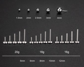 20 g/18 g/16 g titanium kogeltje van implantaatkwaliteit, schroefdraadloze push-in labret-nageloorbel/neus/tragus/kraakbeen/schelp/voorwaartse helix-stekers/platte rug-stekers
