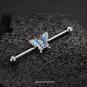 14G Butterfly Industrial Barbell/Industrial Jewelry/Industrial Piercing/Scaffold Jewelry/Industrial Earring/Barbell Piercing/Staight Barbell
