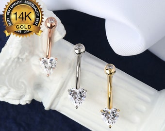 Anello per ombelico a cuore in oro massiccio 14K/Anello per ombelico/Piercing per ombelico/Gioielli per ombelico/Gioielli con bilanciere/Gioielli per piercing all'ombelico/Regalo per lei