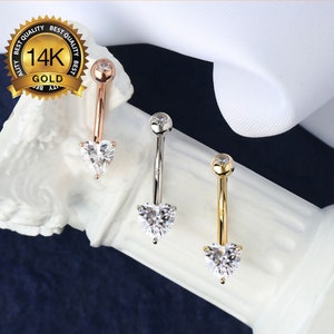 14K Solid Gold Herz Bauchnabel Ring/Bauchnabel Ring/Bauch Piercing/Bauchnabel Schmuck/Barbell Schmuck/Nabel Piercing Schmuck/Geschenk für sie