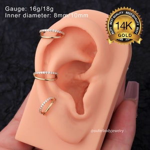 20G/18G/16G 14K Solid Gold Double Hoop Nose Ring/Cartilage Hoop/Helix Hoop/Conch Hoop/Tragus Hoop/Rook Piercing Hoop/Lobe Minimalist Earring