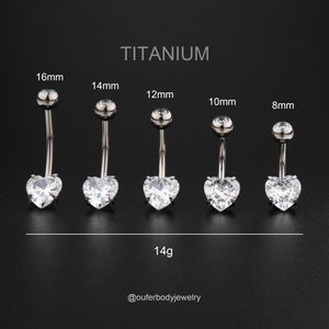 14G Implant Grade Titanium Heart CZ Belly Button Rings/Navel Jewelry/Belly Piercing/Navel Bar/Curved Barbell/Belly Jewelry/Navel Ring/Gifts