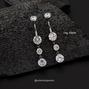 14G Implant Titanium Internally Threaded Dangle CZ Gems Belly Button Ring/Navel Jewelry/Belly Piercing/Navel Barbell Curved 10,12,14mm