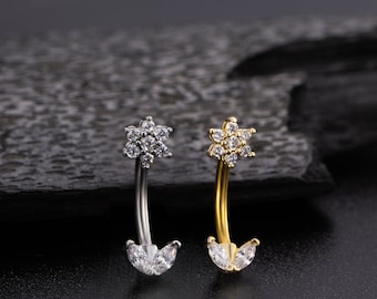 16G Flower Curved Barbell Gold Silver/Flower Leaf Cartilage Earring/Rook Earring/Eyebrow Ring/Rook Barbell/Rook Piercing/Eyebrow Jewelry